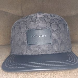 Coach unisex black leather brimmed hat